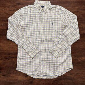 RALPH LAUREN Yellow Blue Plaid Button Up Shirt - Size L